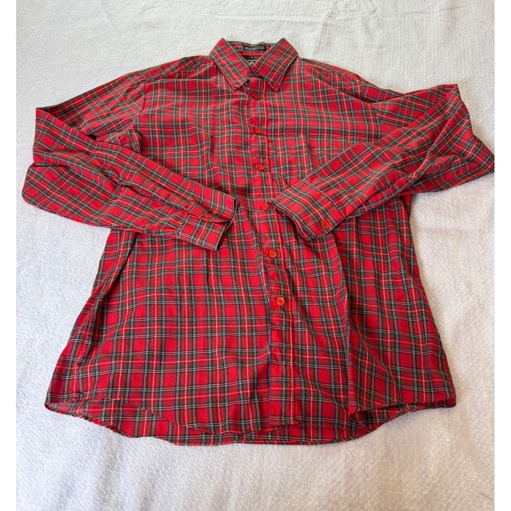 Vintage Van Cort Mens Red Plaid Long Sleeve Button Down Sport Shirt Medium